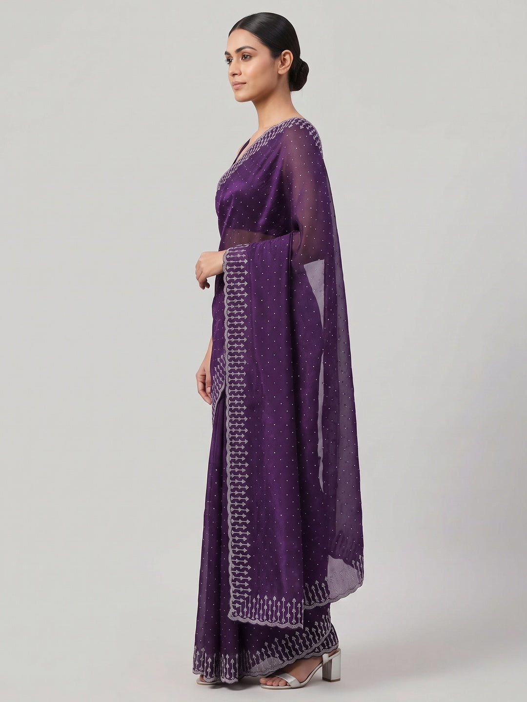 Purple Organza Embellished Saree Adorned with Sparkling Stone Work - Image 3