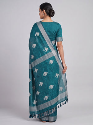 Teal Embroidered Art Silk Saree Adorned With Classic Zari Weaving Details - Image 2