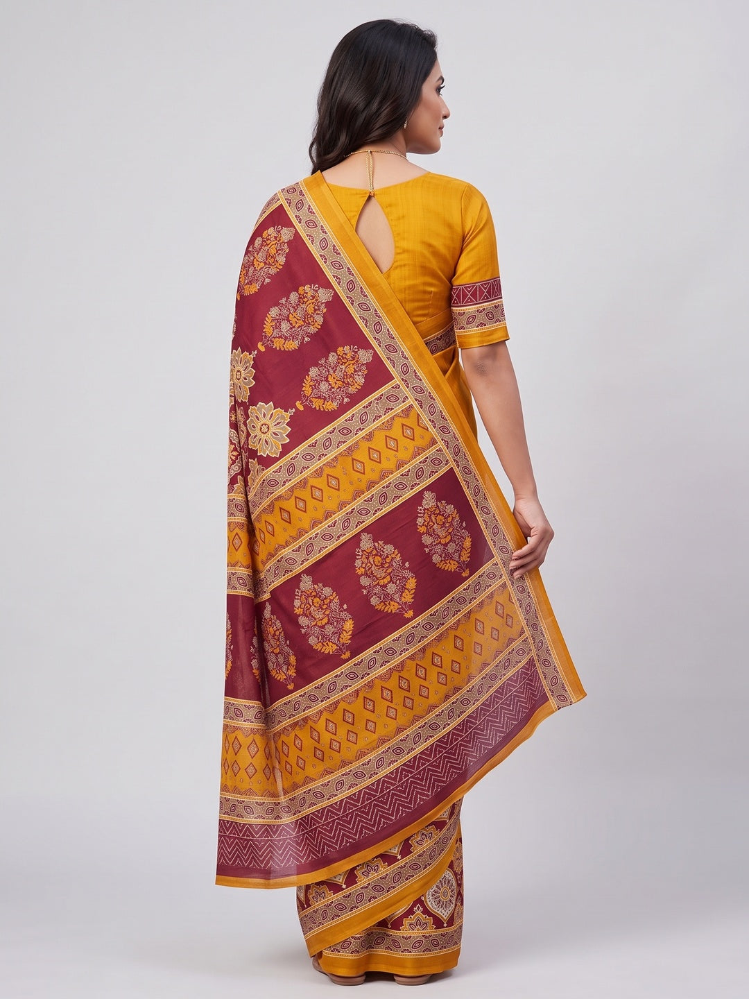 Mustard Premium Crepe Silk Lightweight Saree Adorned with Classic Ajrakh Patterns - Image 2