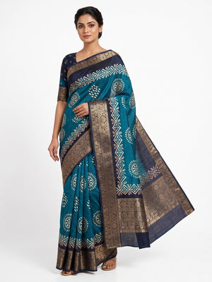 Exclusive Blue Batik Printed Saree in Soft Dola Silk Fabric with Intricate Detailing - Image 1