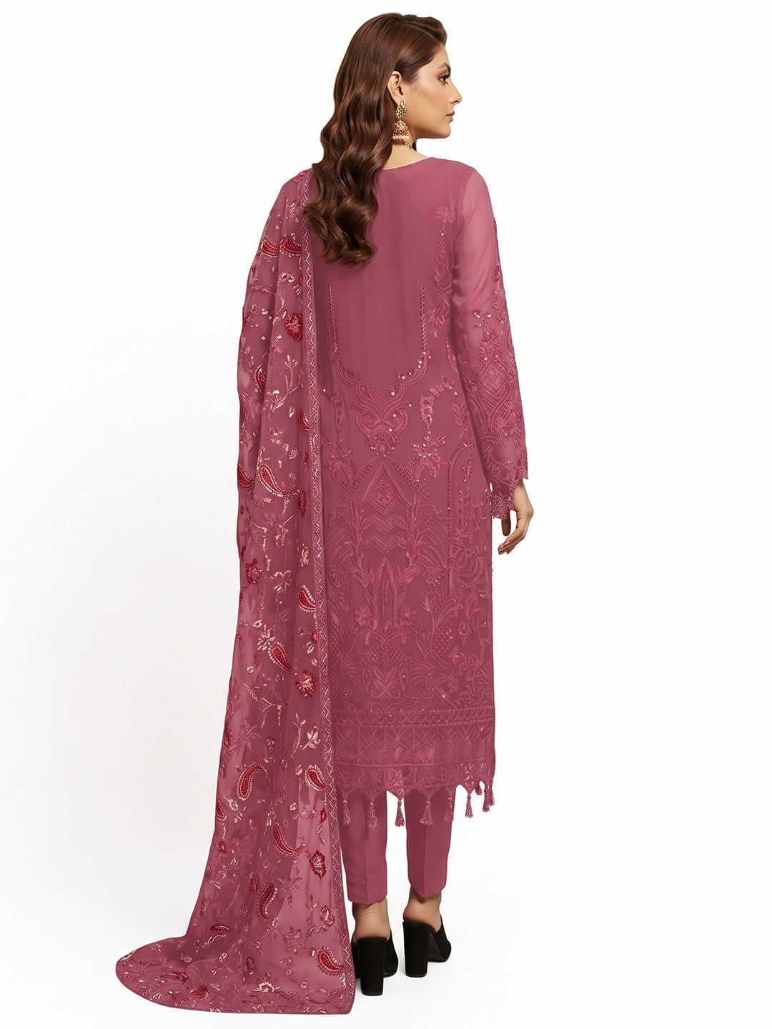 Mauve Embroidered Georgette Semi Stitched Pakistani Suit - Image 2