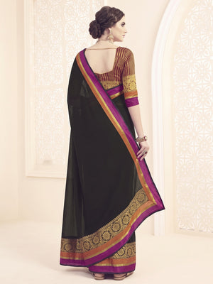Black Embroidered Weaving Work Saree - Image 2