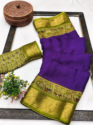Peachmode Purple Patola Border Art Silk Saree - Image 2