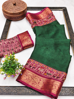Peachmode Green Patola Border Art Silk Saree - Image 2