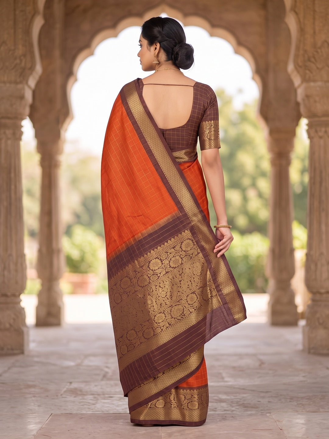 Peachmode Orange Contrast Border Art Silk Saree - Image 3