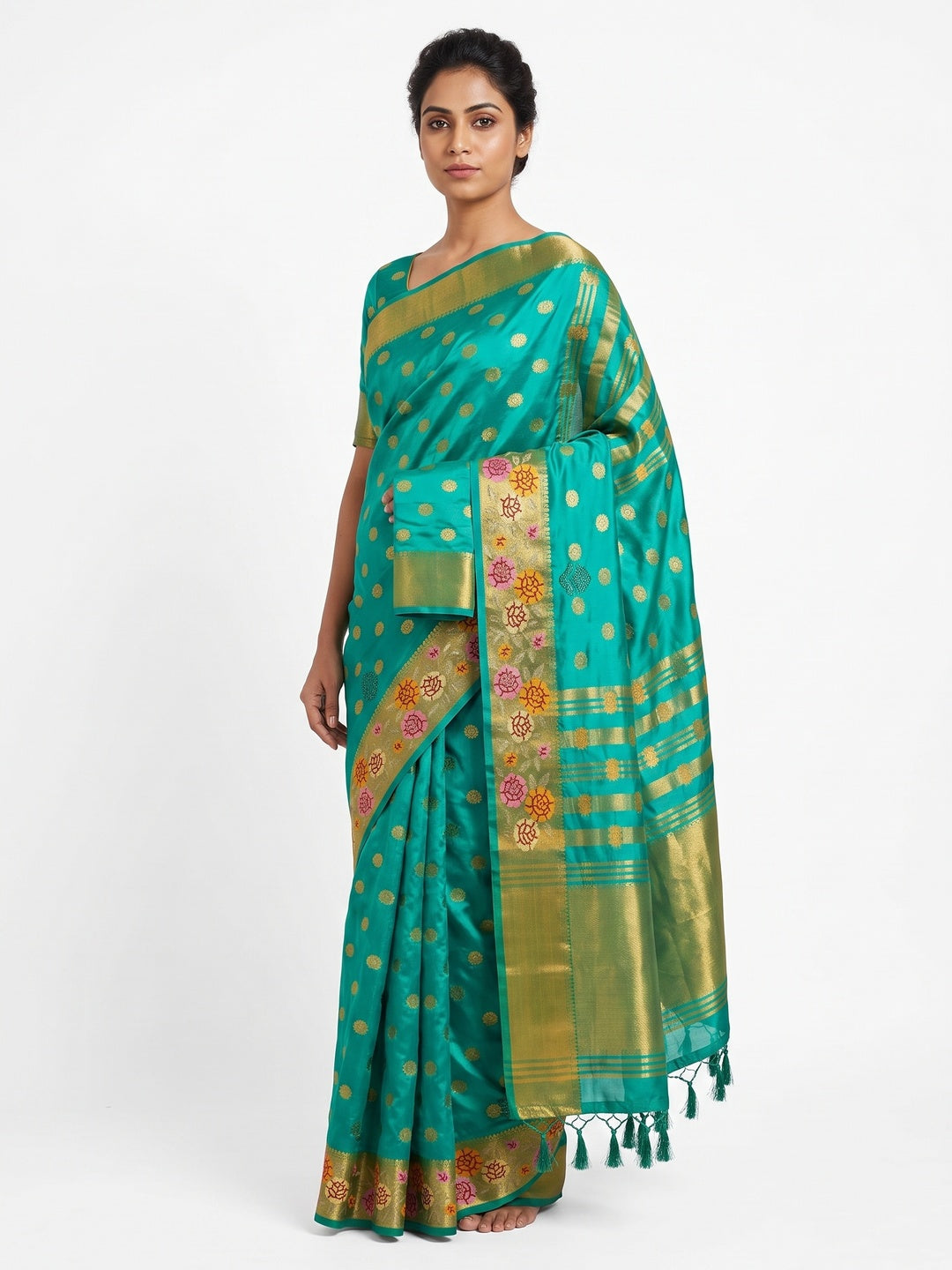 Rexona Green Zari Woven Jacquard Saree With Embroidery Border - Image 1