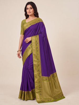 Peachmode Purple Patola Border Art Silk Saree - Image 1