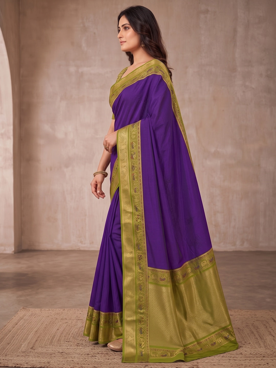 Peachmode Purple Patola Border Art Silk Saree - Image 5