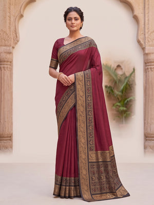 Peachmode Maroon Patola Border Art Silk Saree - Image 1
