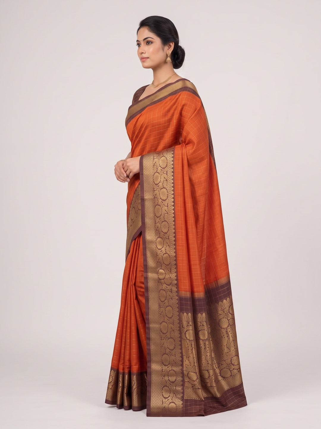 Peachmode Orange Contrast Border Art Silk Saree - Image 5