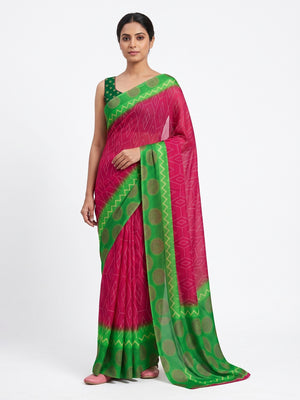 Pink Geometric Printed Chiffon Saree - Image 1