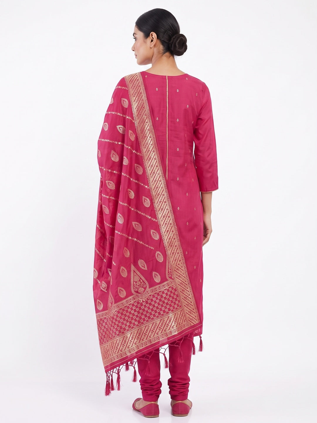 Pink Roman Chanderi Silk Dress Material With Elegant Floral & Cording Embroidery Work - Image 2