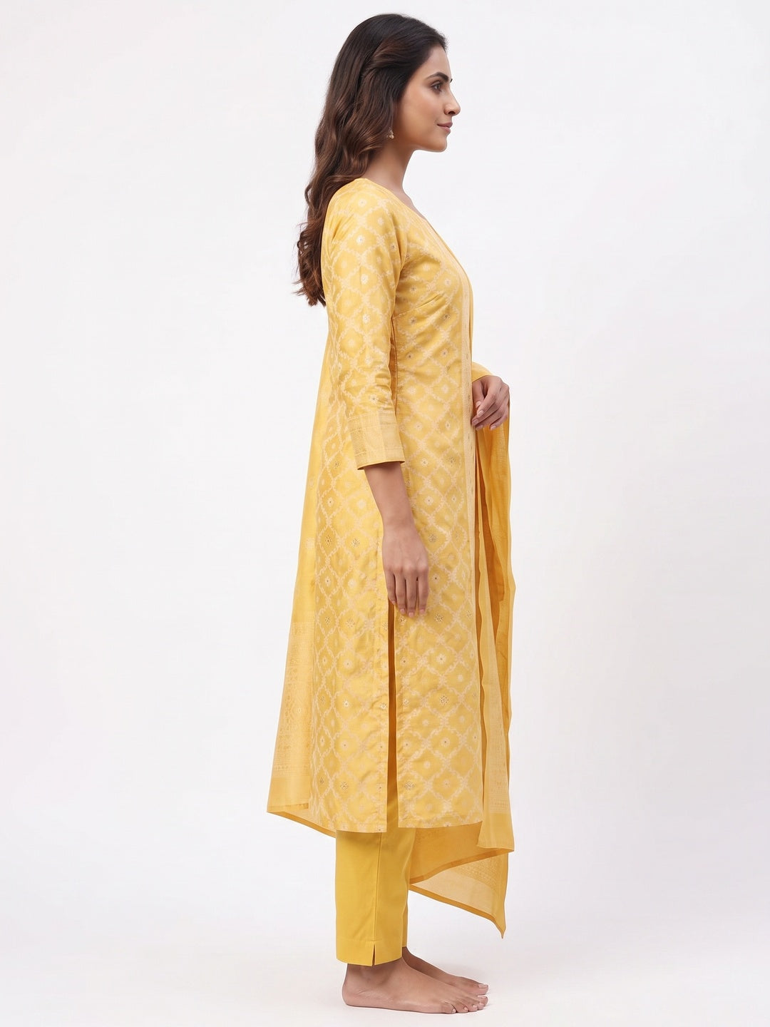 Banarasi Inspired Yellow Jacquard Fabric for Elegant Ensembles - Image 2