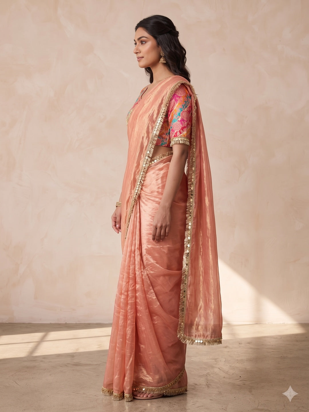 Peachmode Peach Two Tone Satin Saree - Image 4