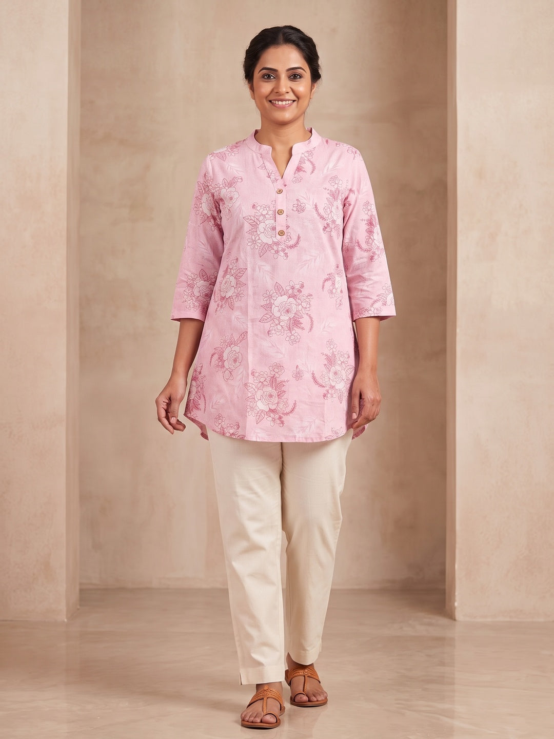 Pink Pure Cotton Floral Printed Top - Image 2