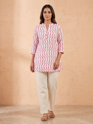 Rani Pink Pure Cotton Abstract Printed Top - Image 1
