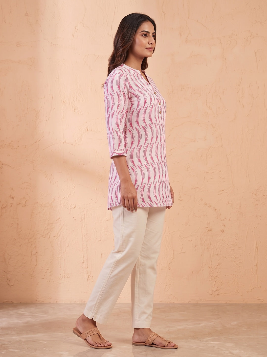 Rani Pink Pure Cotton Abstract Printed Top - Image 4