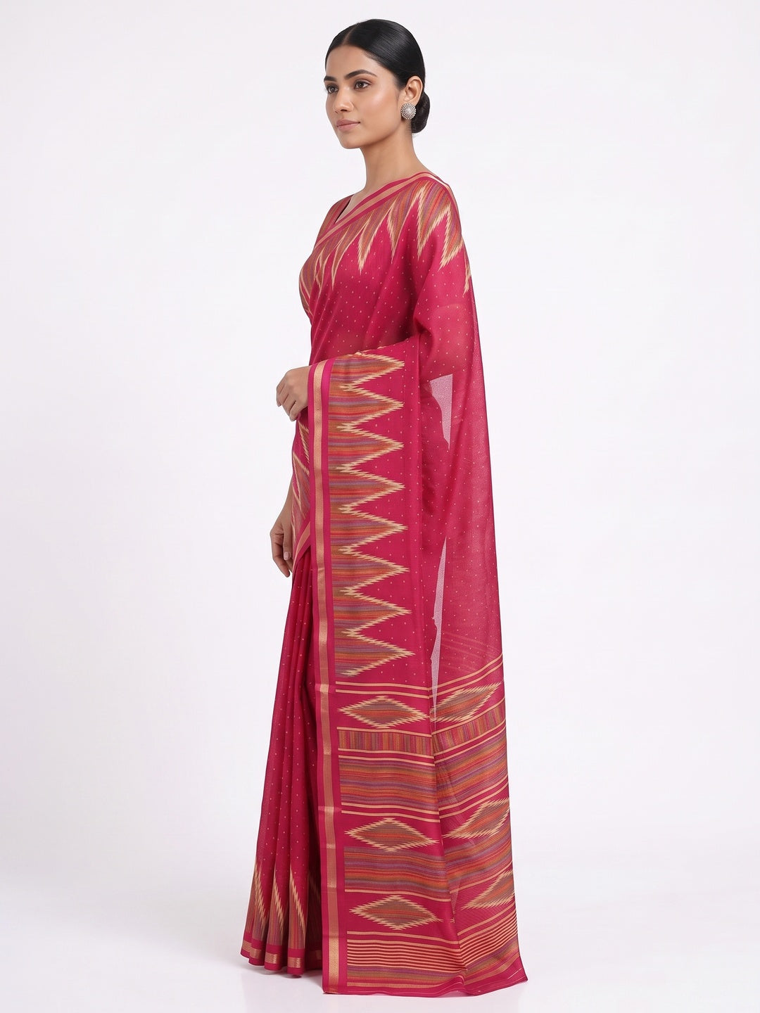 Festive Wear Pink Geometric Printed Tussar Silk Saree with Artistic Pattern - Image 3