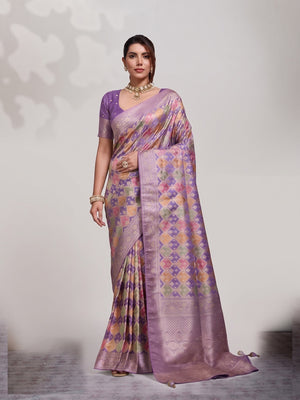 Peachmode Purple Satin Saree - Image 2