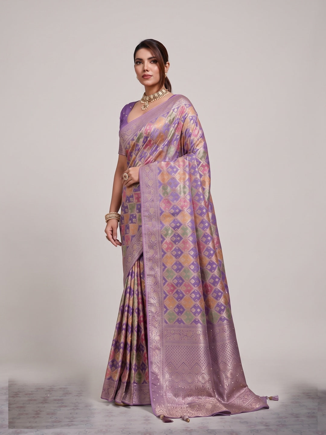 Peachmode Purple Satin Saree - Image 3