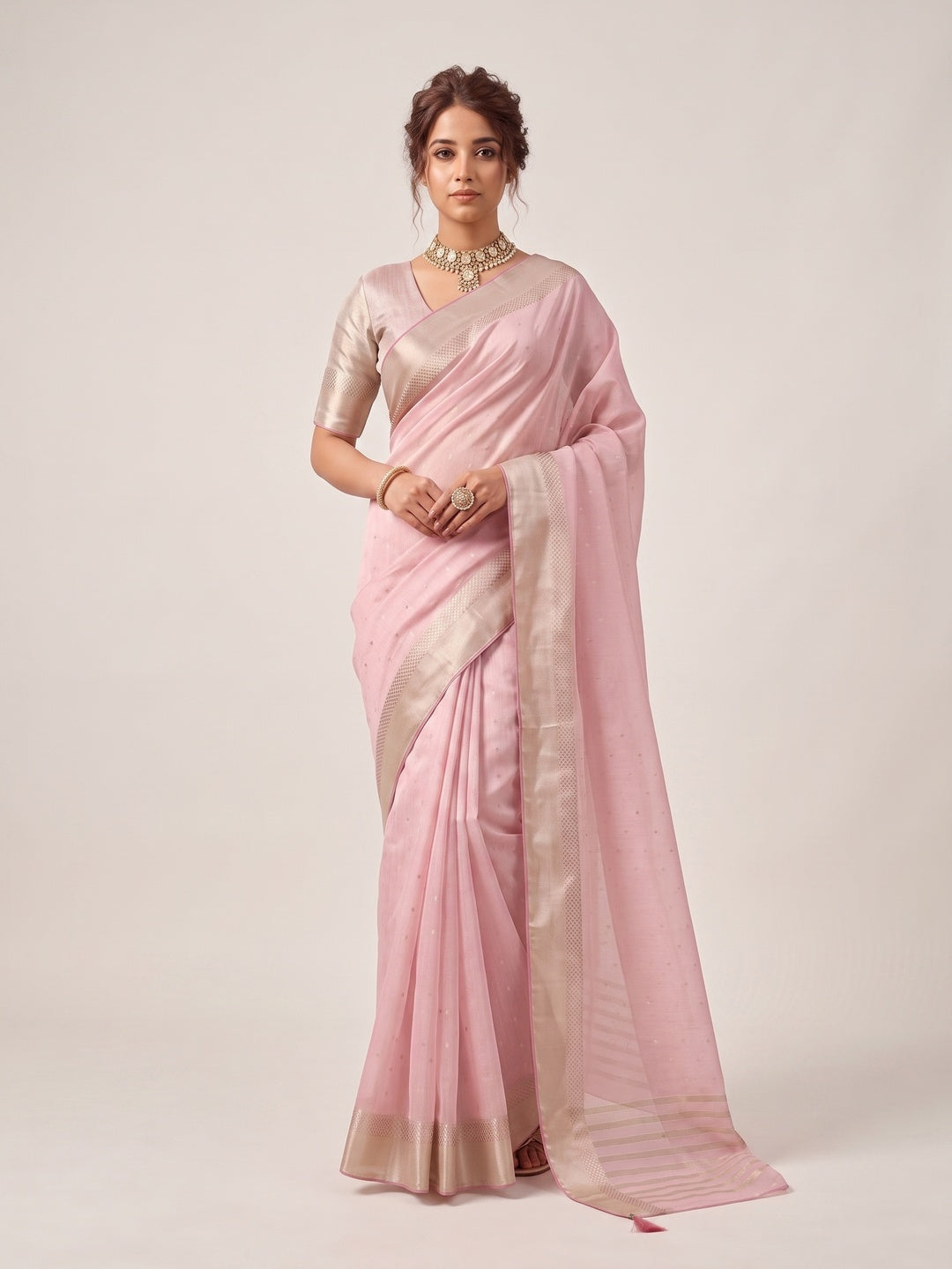 Peachmode Pink Linen Saree - Image 2