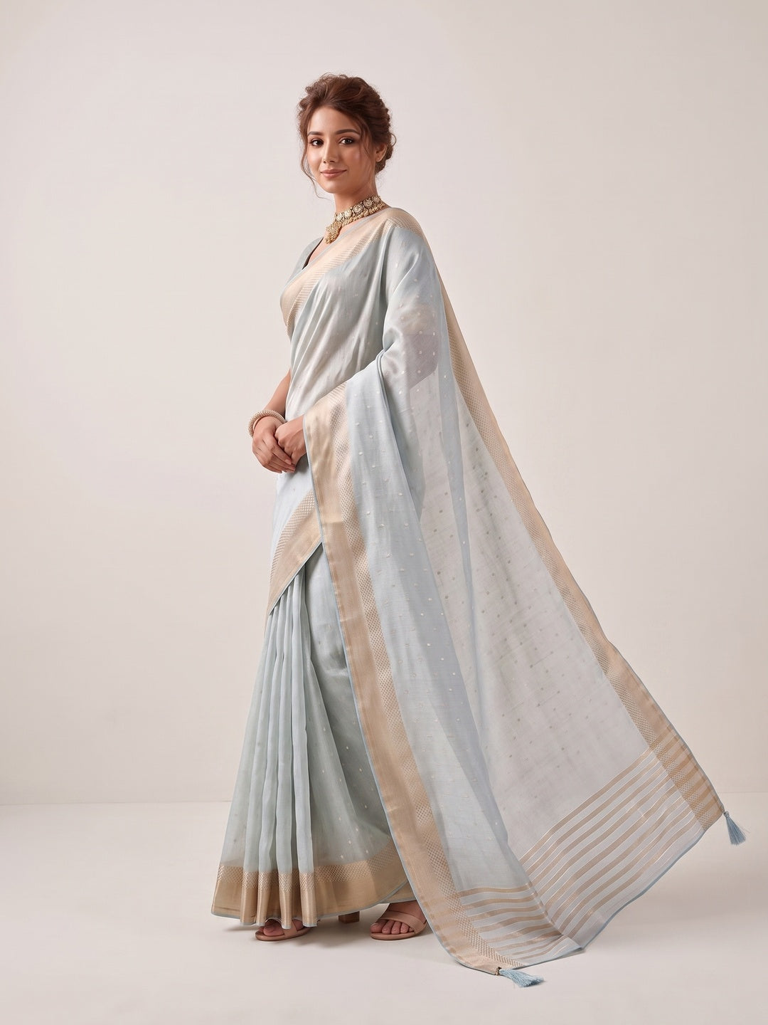 Peachmode Blue Linen Saree - Image 4