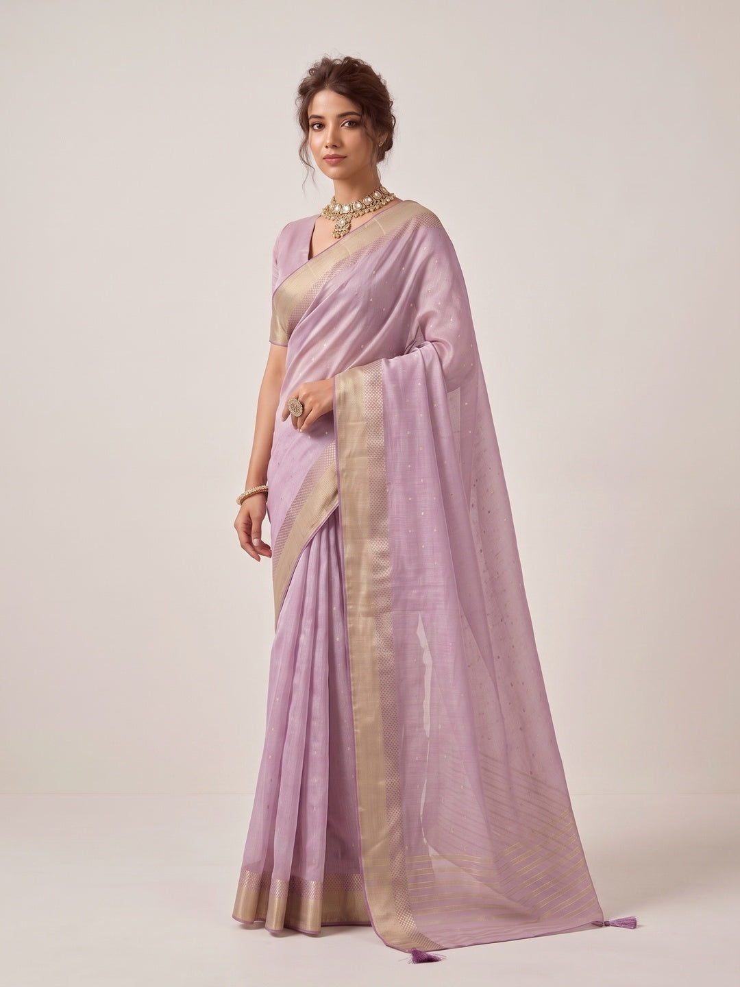 Peachmode Lavender Linen Saree - Image 4