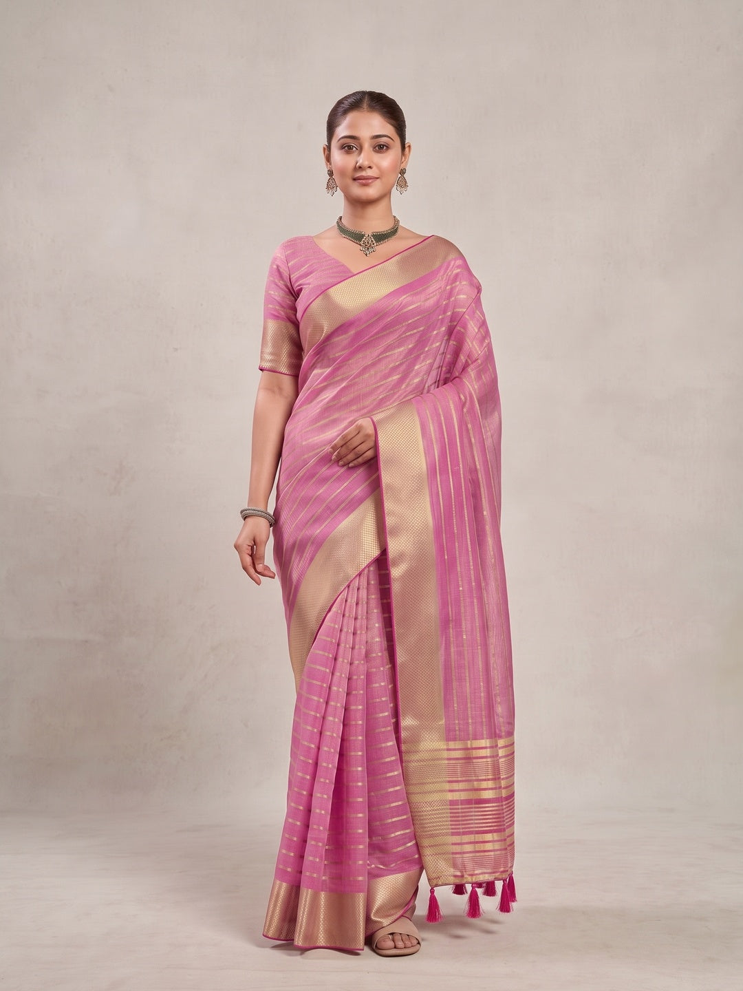 Peachmode Pink Cotton Blend Saree - Image 2