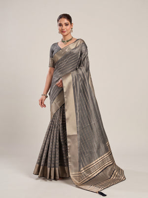 Peachmode Grey Cotton Blend Saree - Image 1