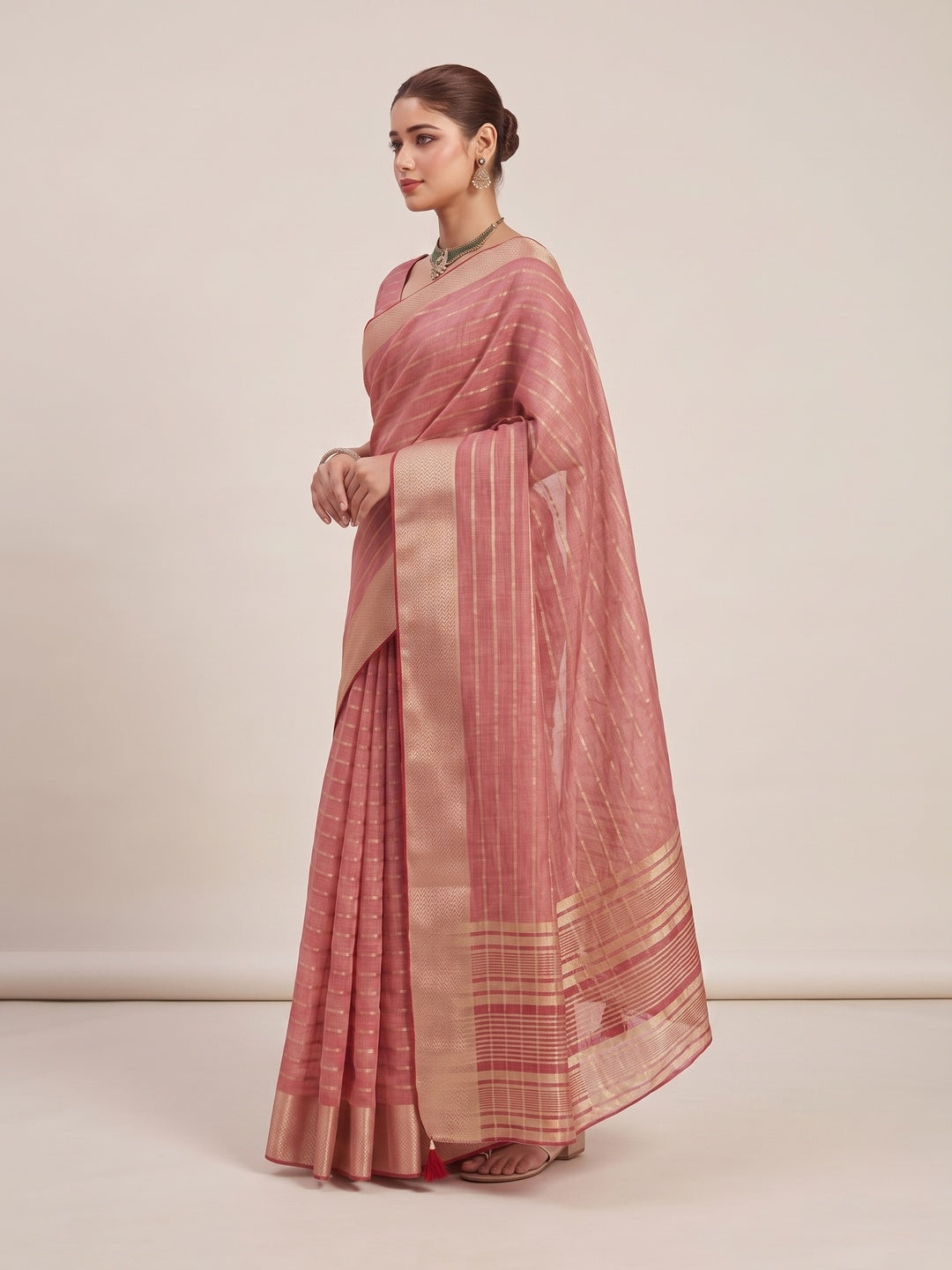 Peachmode Peach Cotton Blend Saree - Image 3