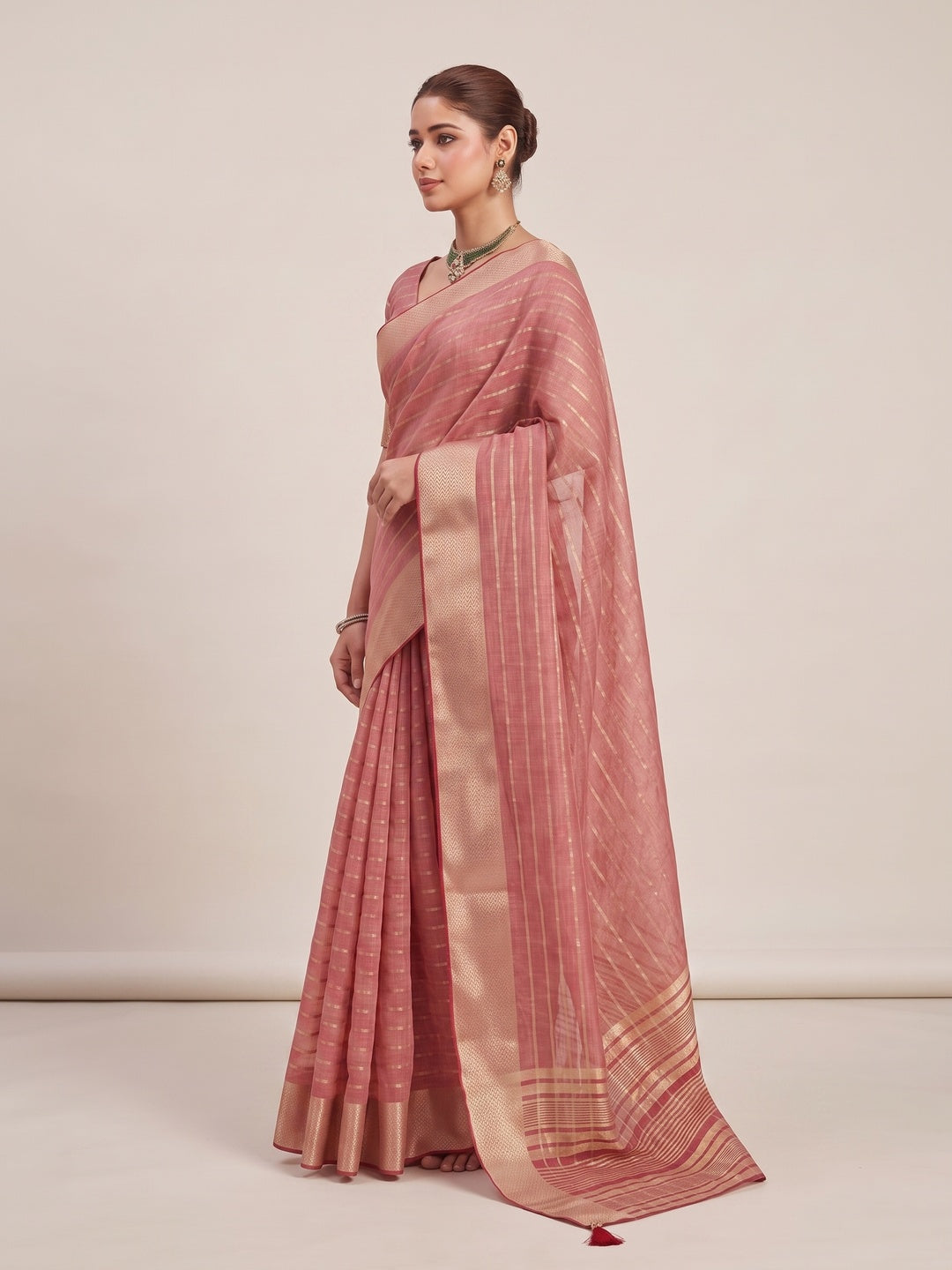 Peachmode Peach Cotton Blend Saree - Image 4