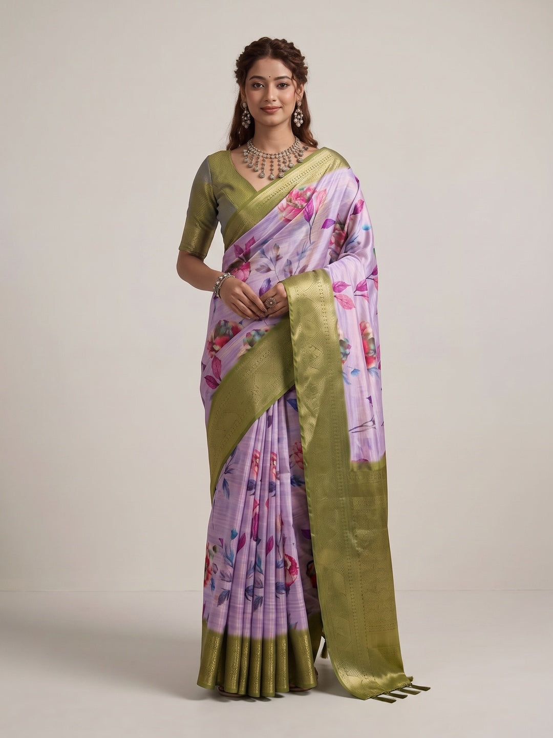 Peachmode Lavender Silk Blend Saree - Image 2