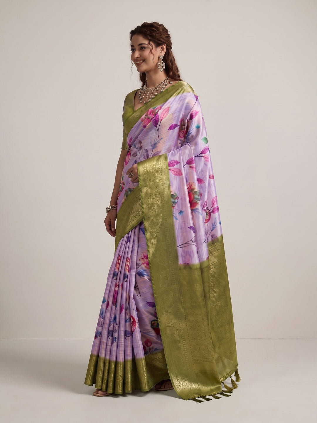 Peachmode Lavender Silk Blend Saree - Image 3