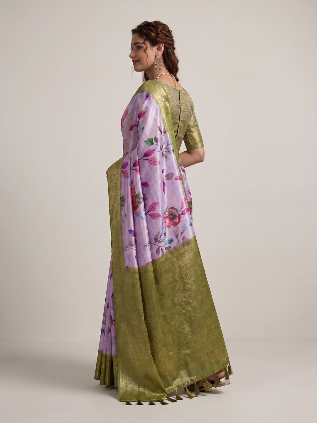 Peachmode Lavender Silk Blend Saree - Image 4