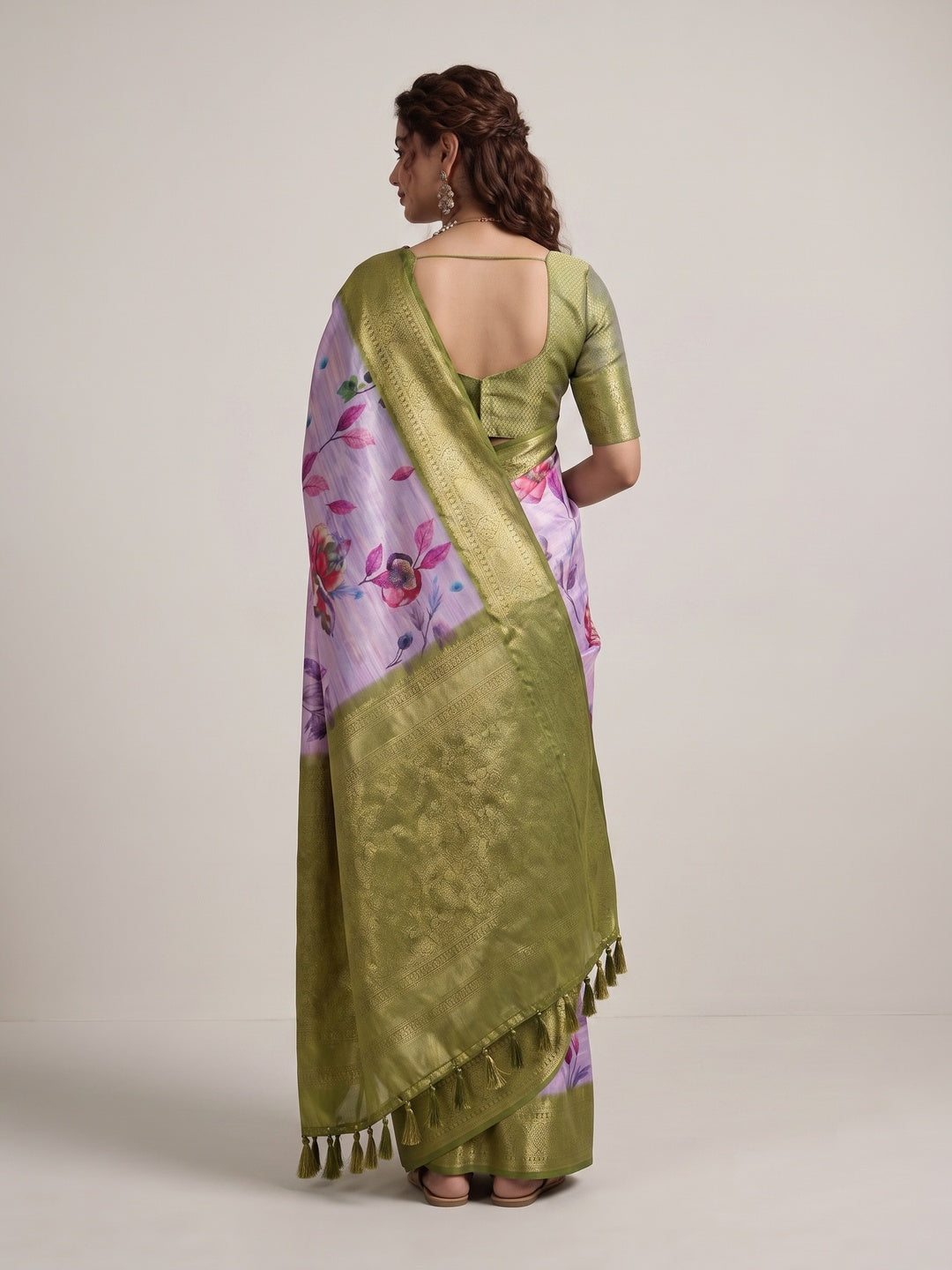 Peachmode Lavender Silk Blend Saree - Image 5