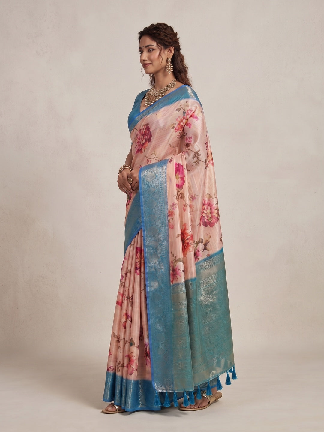 Peachmode Peach Silk Blend Saree - Image 4