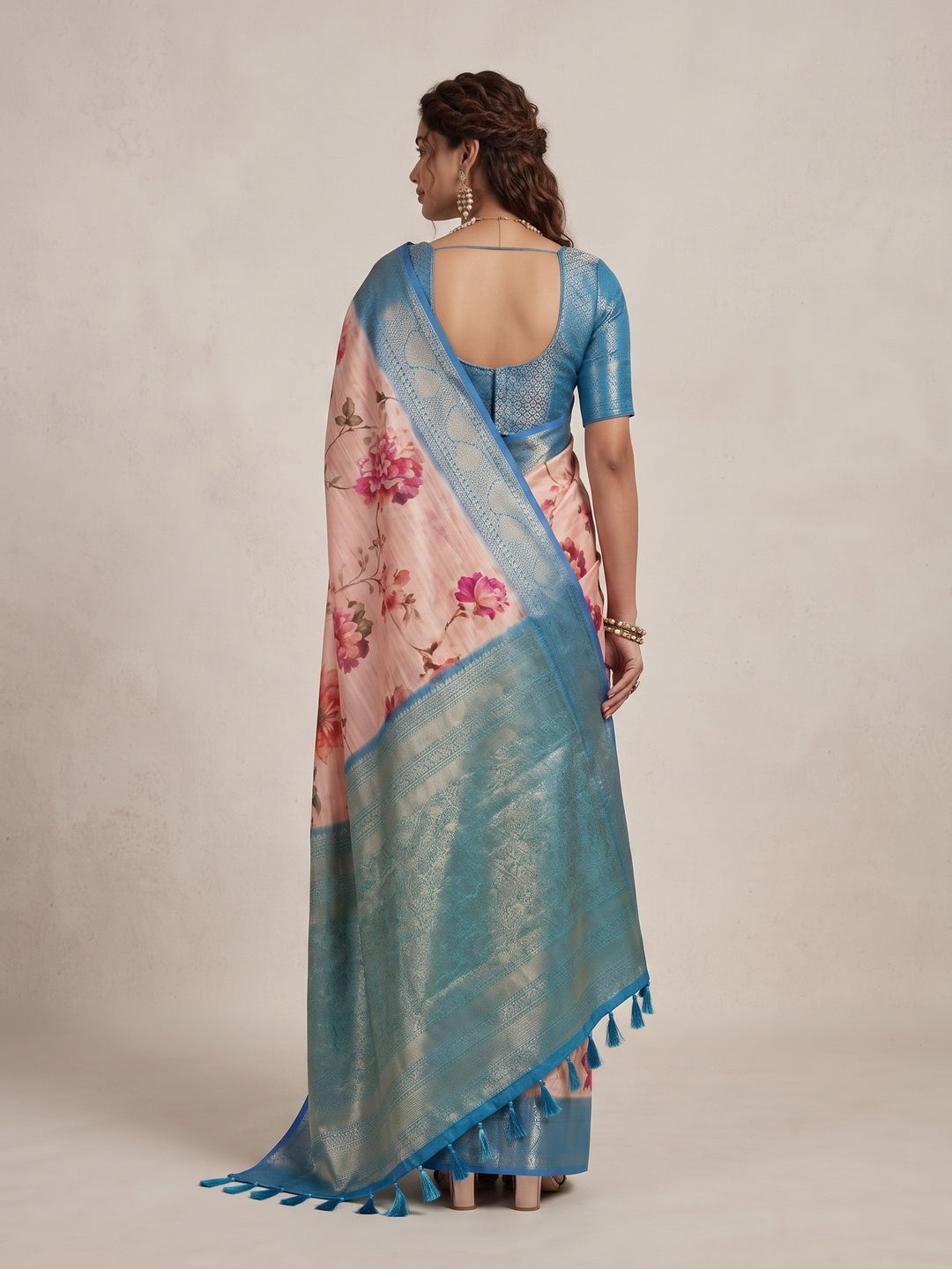 Peachmode Peach Silk Blend Saree - Image 5