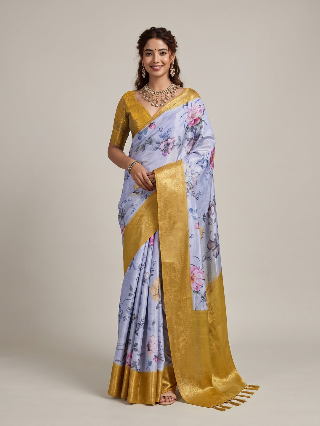 Peachmode Lavender Silk Blend Saree - Image 1