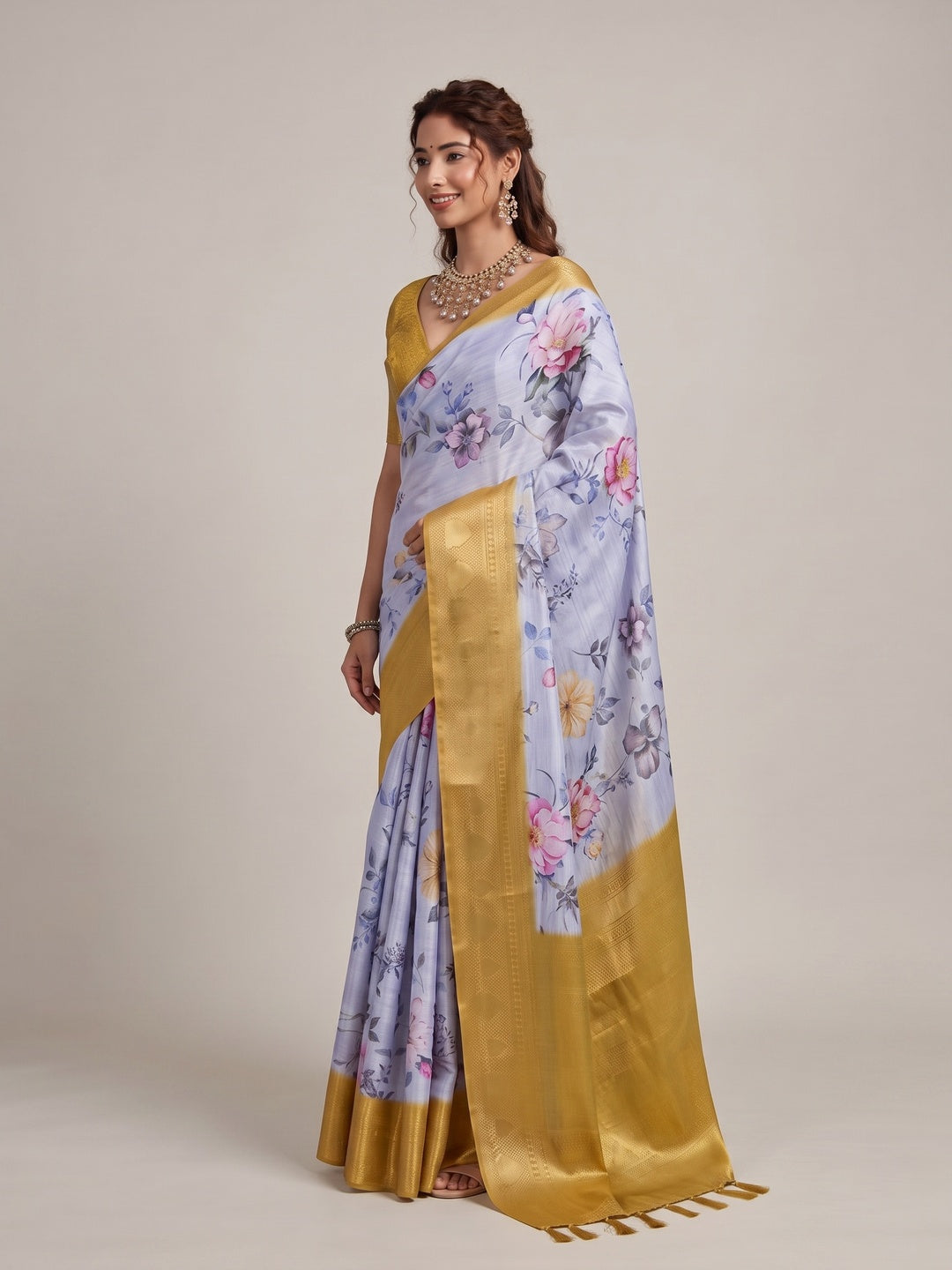 Peachmode Lavender Silk Blend Saree - Image 3