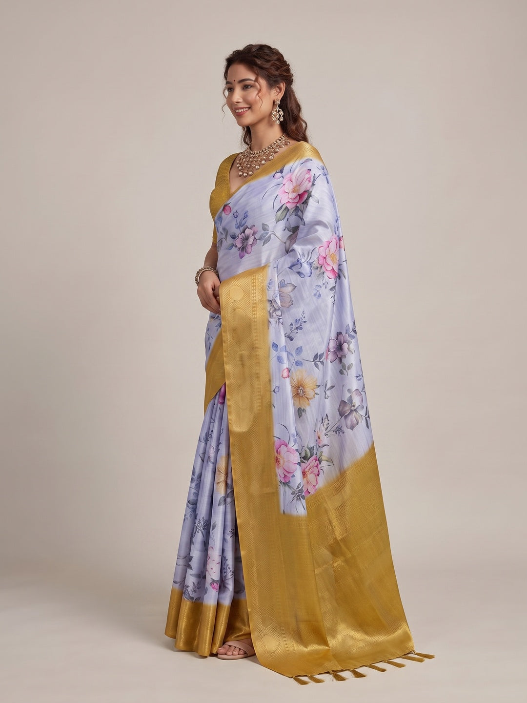 Peachmode Lavender Silk Blend Saree - Image 4