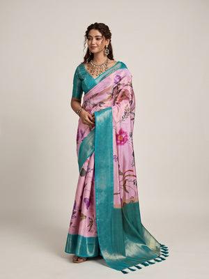 Peachmode Pink Silk Blend Saree - Image 1