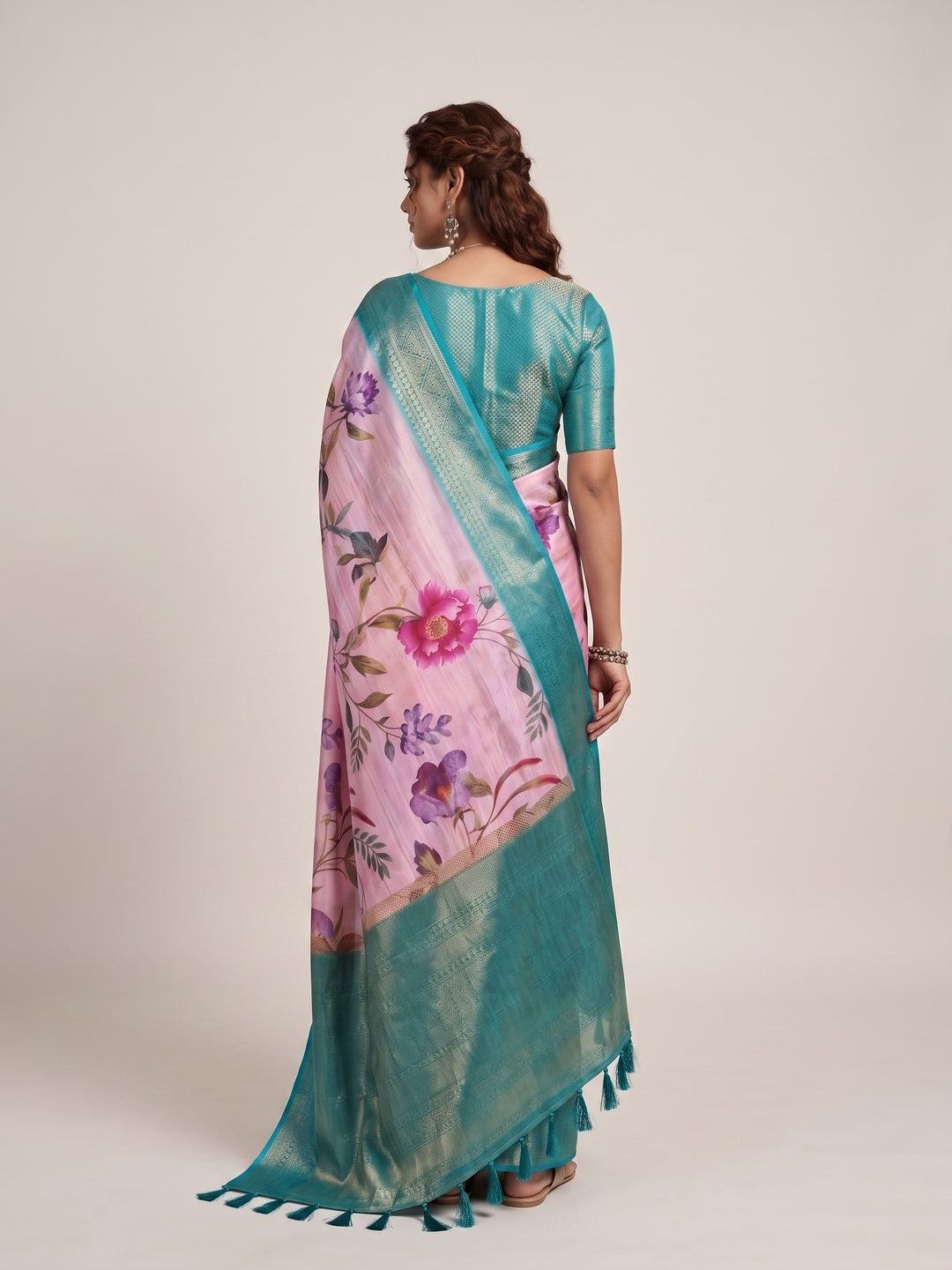 Peachmode Pink Silk Blend Saree - Image 5