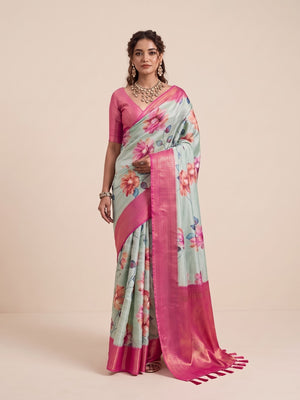 Peachmode Green Silk Blend Saree - Image 2
