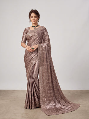 Peachmode Brown Satin Saree - Image 2