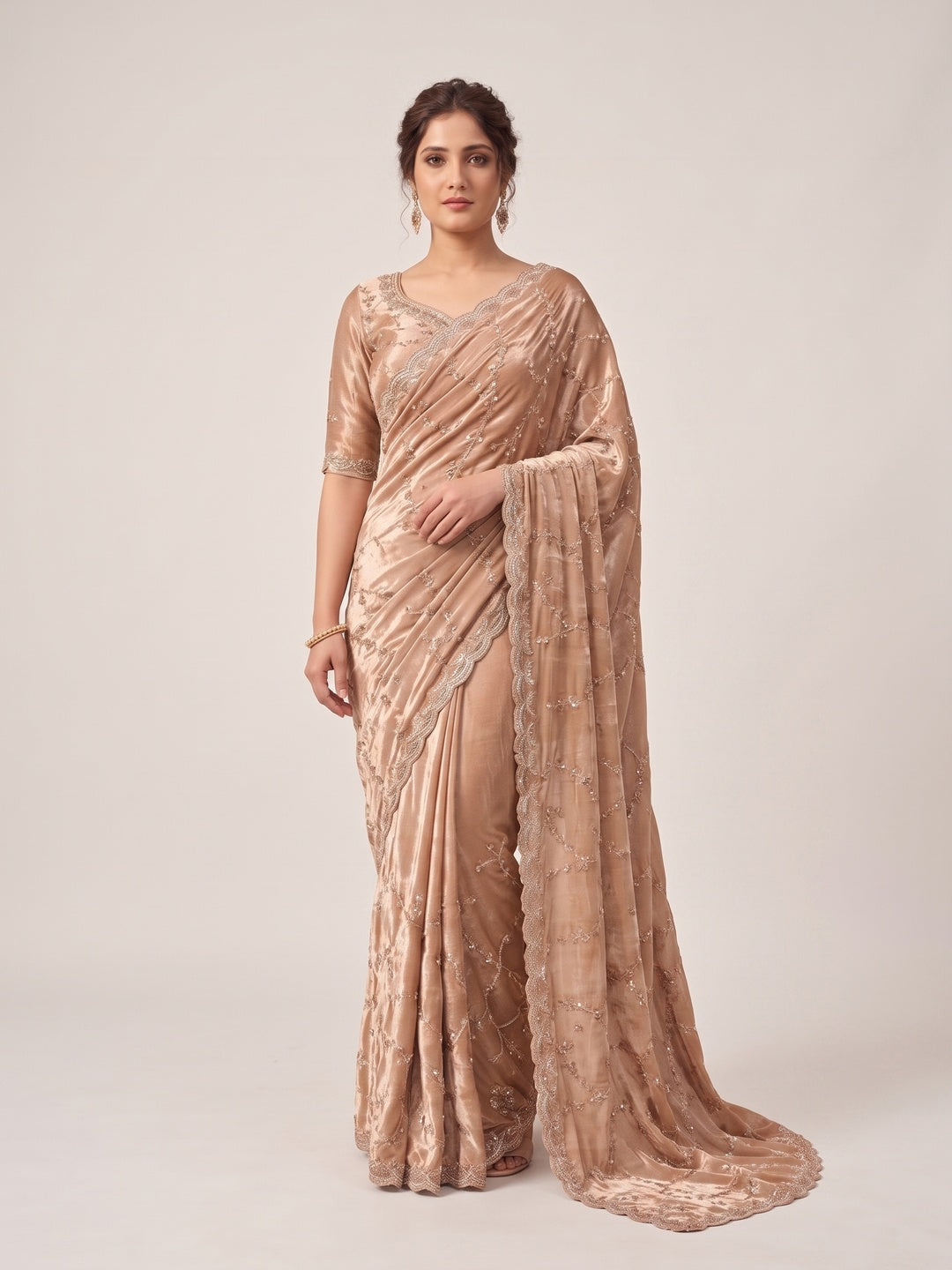 Peachmode Peach Satin Saree - Image 2