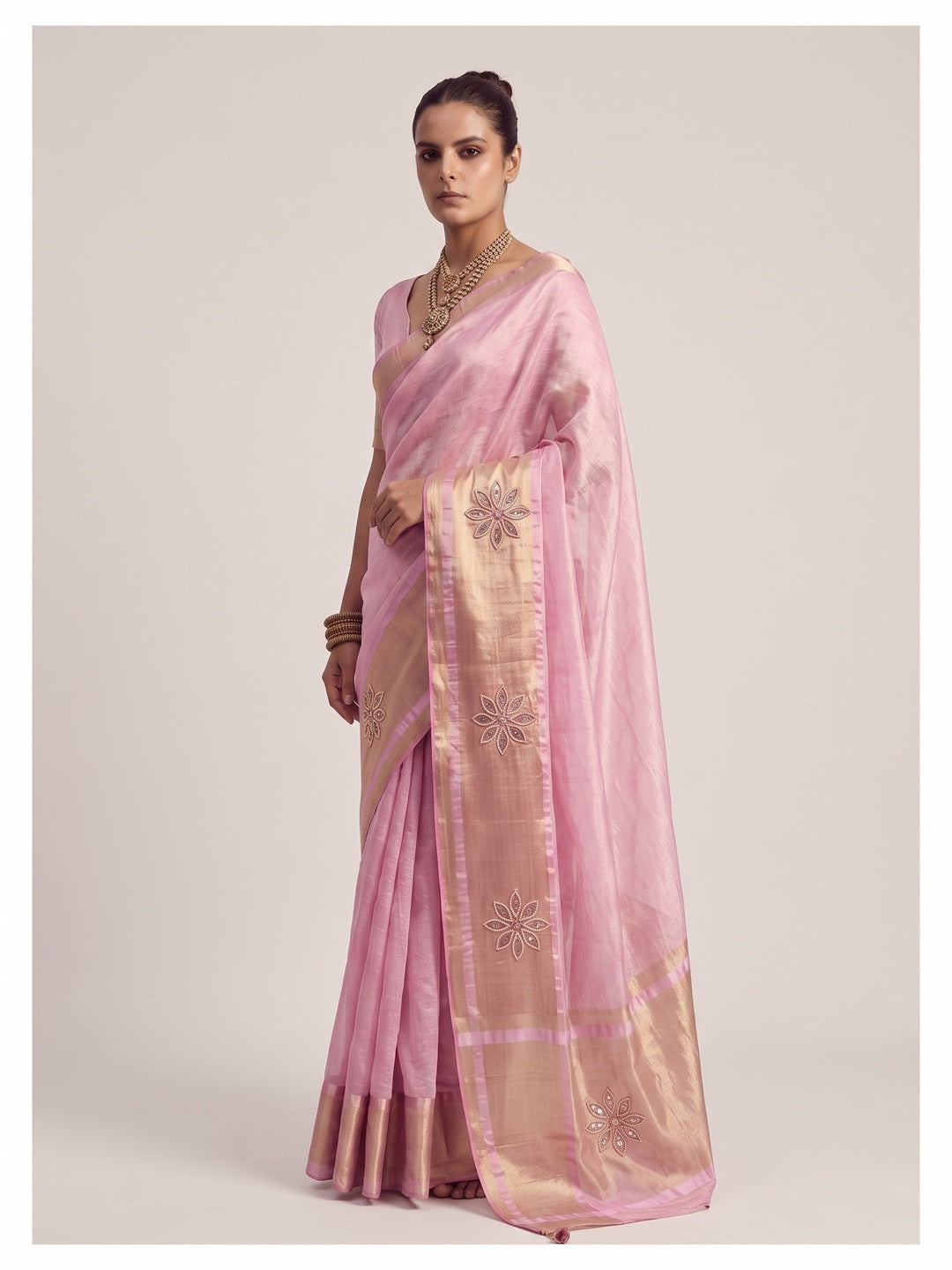 Peachmode Pink Cotton Blend Saree - Image 4