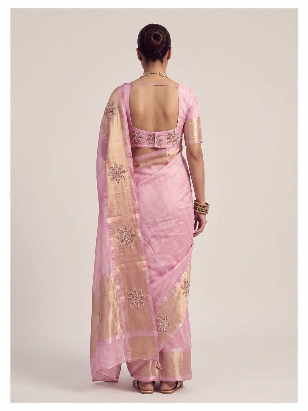 Peachmode Pink Cotton Blend Saree - Image 5