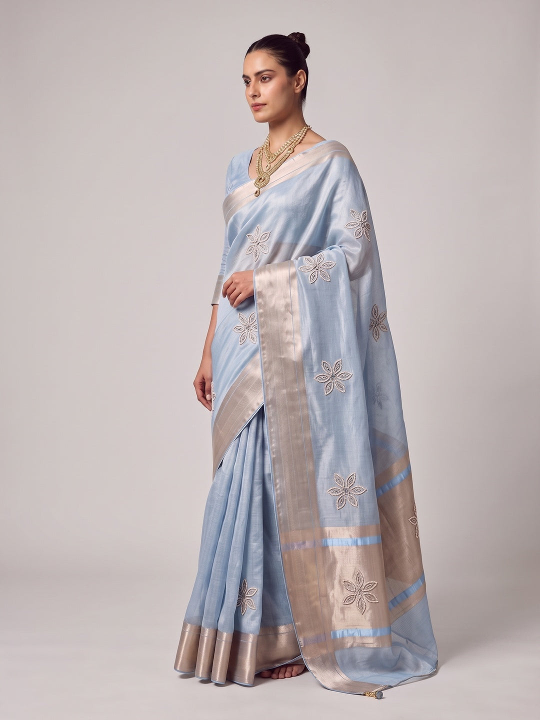 Peachmode Blue Cotton Blend Saree - Image 3
