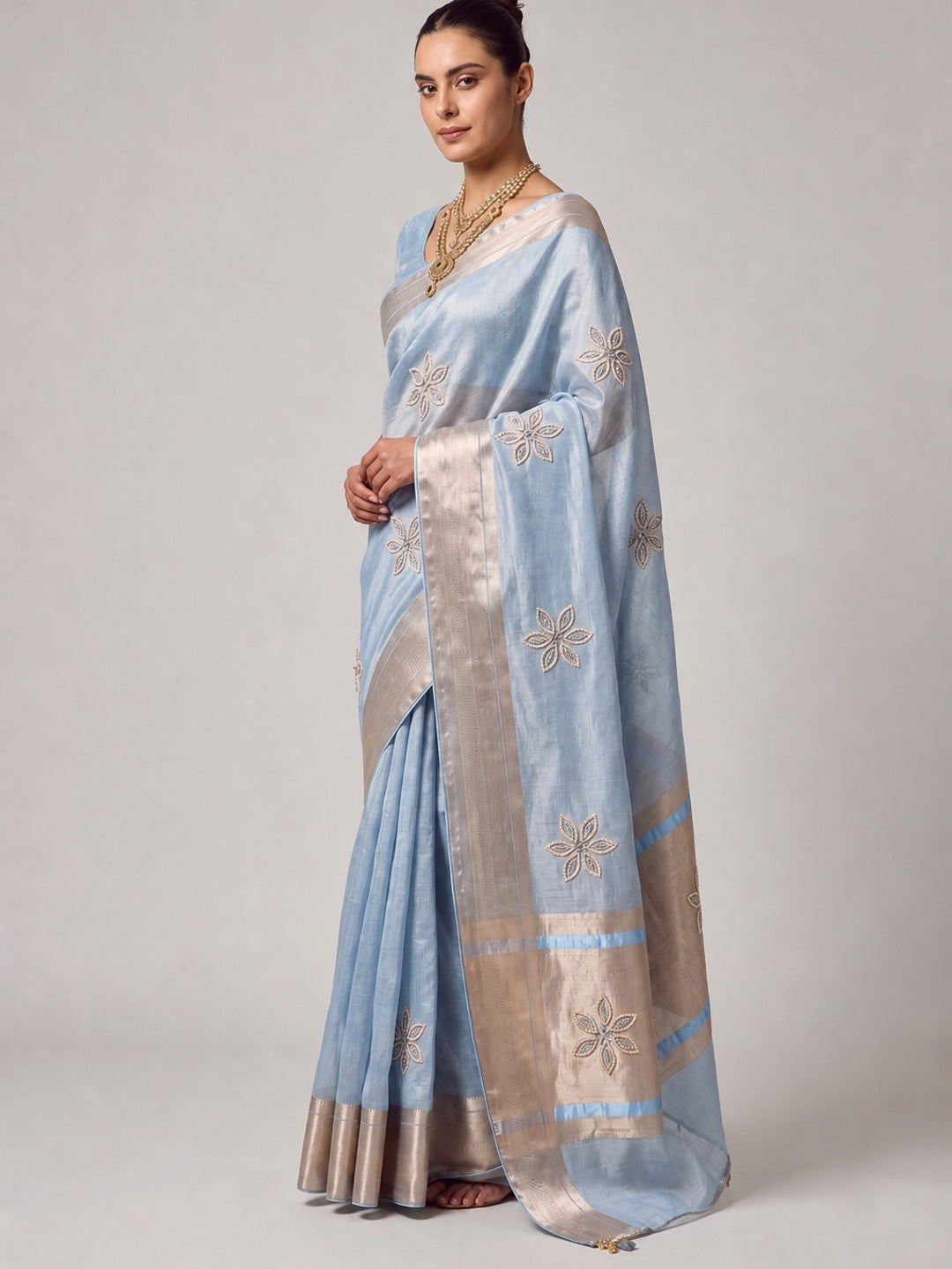 Peachmode Blue Cotton Blend Saree - Image 4