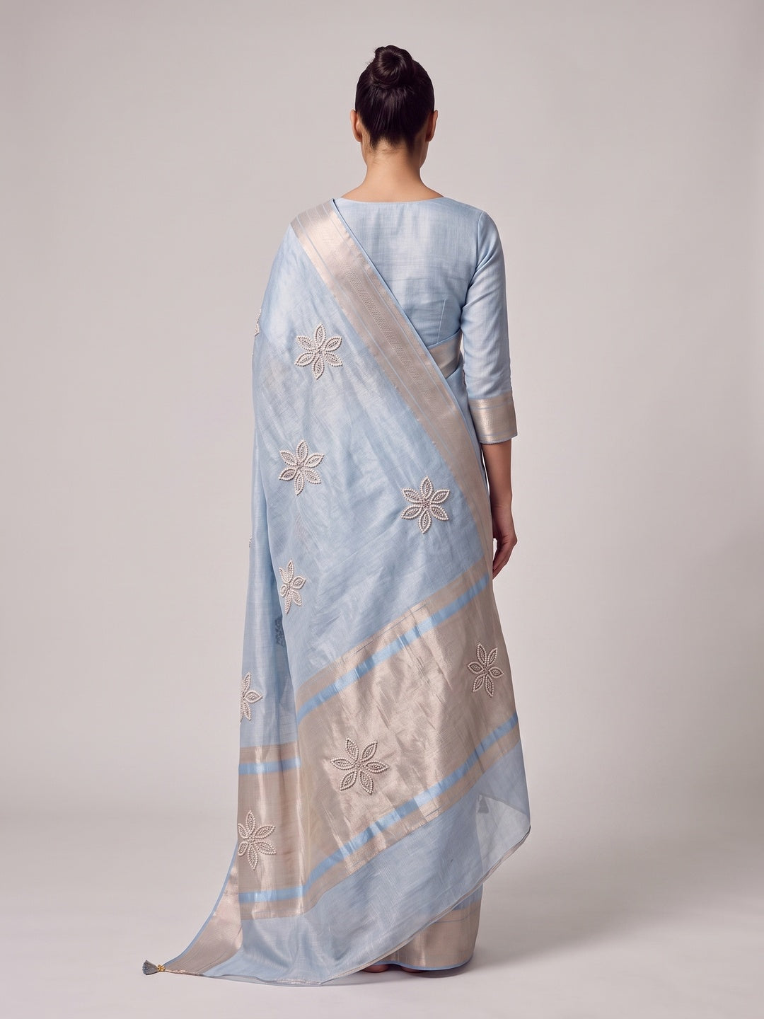 Peachmode Blue Cotton Blend Saree - Image 5
